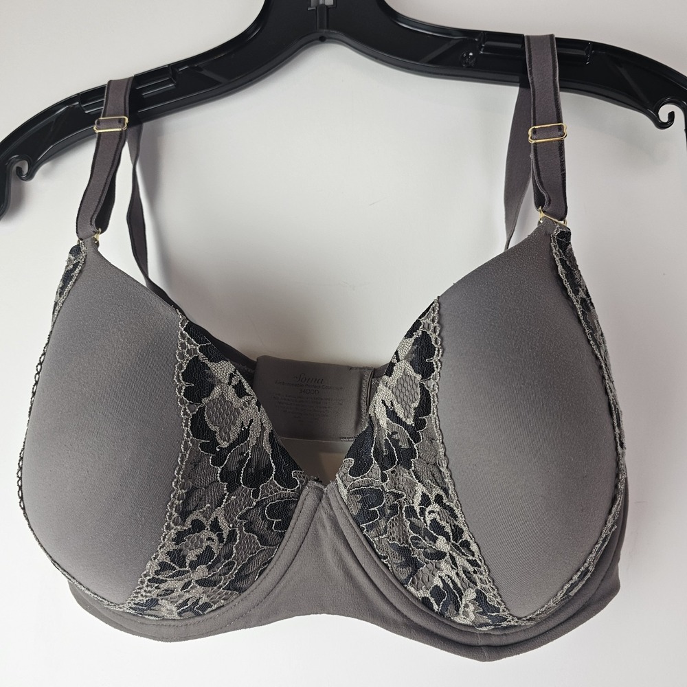 Soma Embraceable Perfect Coverage T Shirt Bra 34DDD Lace Gray Underwire‎ Comfort